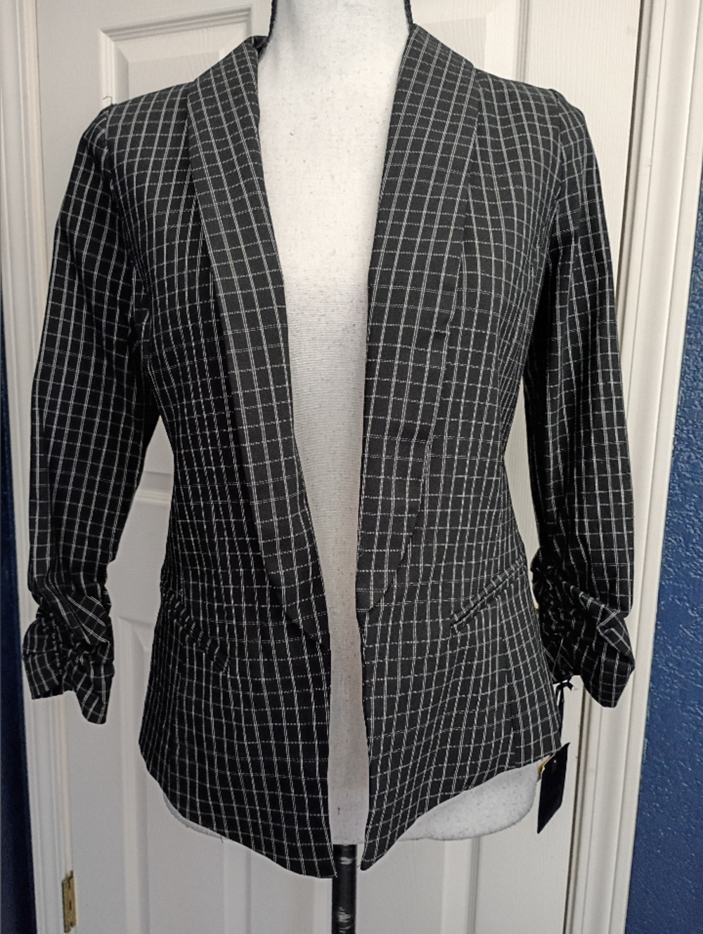 Takara Black Windowpane Open-Front Blazer